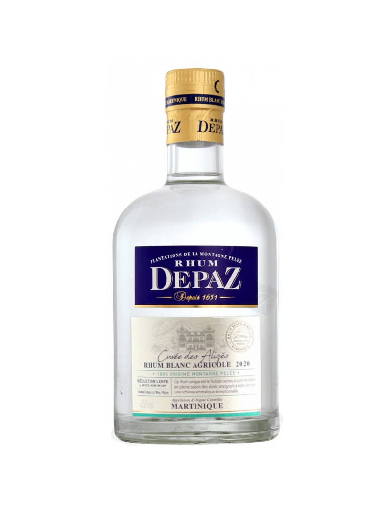 DEPAZ - RHUM BLANC - CUVÉE DES ALIZÉS - MILLÉSIME 2020 - 70CL - 45° DEPAZ - RHUM BLANC - CUVÉE DES ALIZÉS - MILLÉSIME 2020 - 70CL - 45°